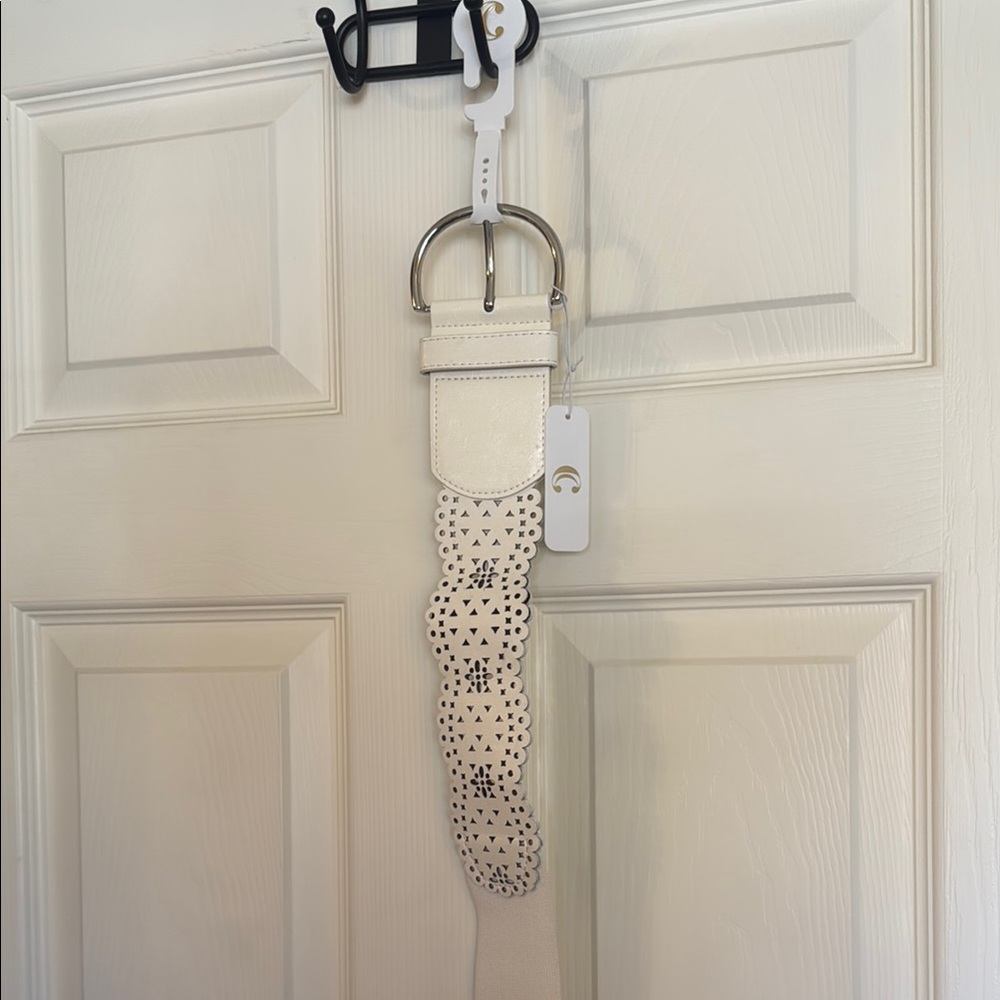 White Perforated Leather Belt